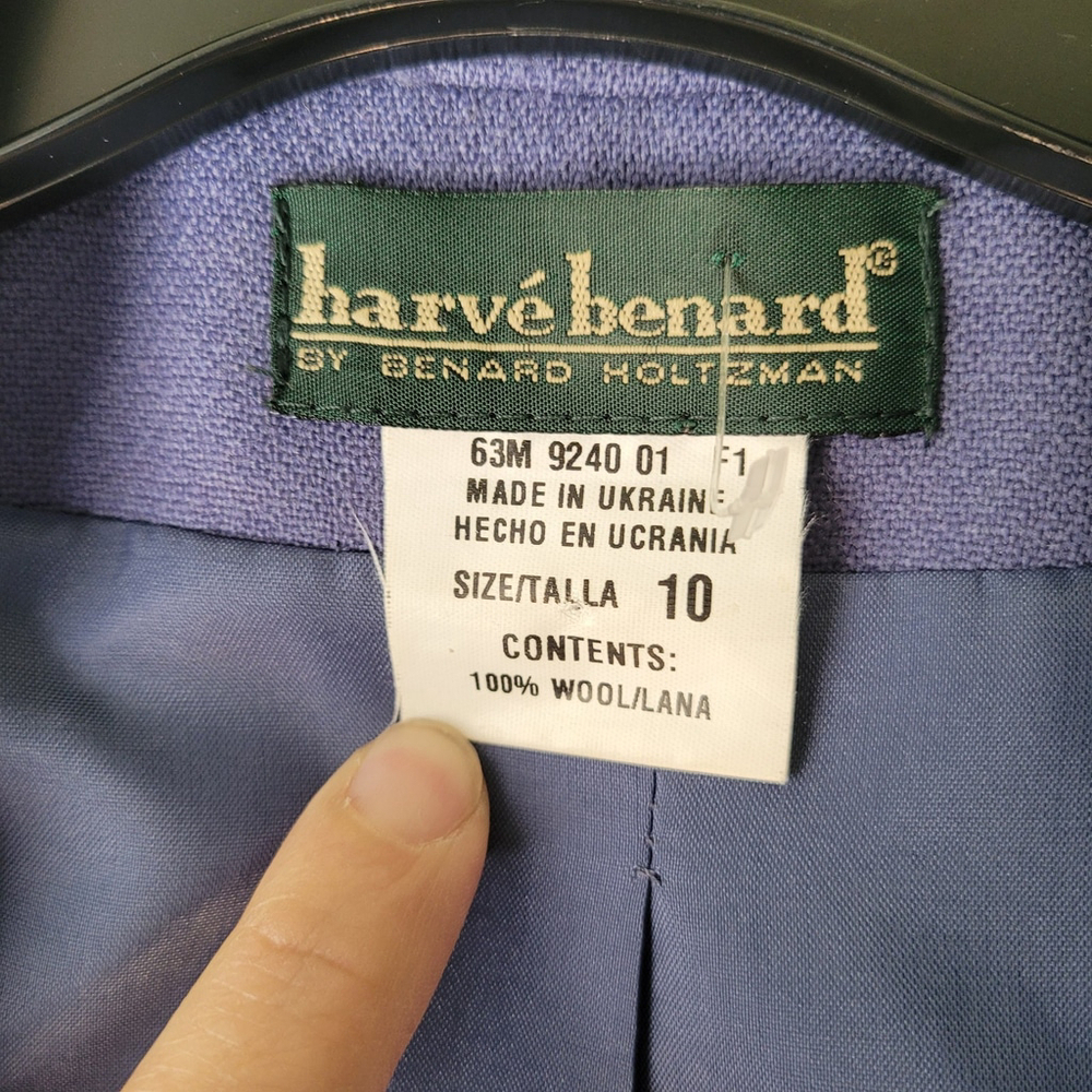 VTG Herve Benard Women's 100% Wool Purple/Blue Blazer Jacket Size 10 Full Zip - Picture 3 of 11